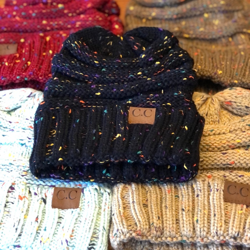 CC knitted confetti beanie.